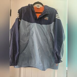 Mens Adidas Blue Pullover Windbreaker front pocket